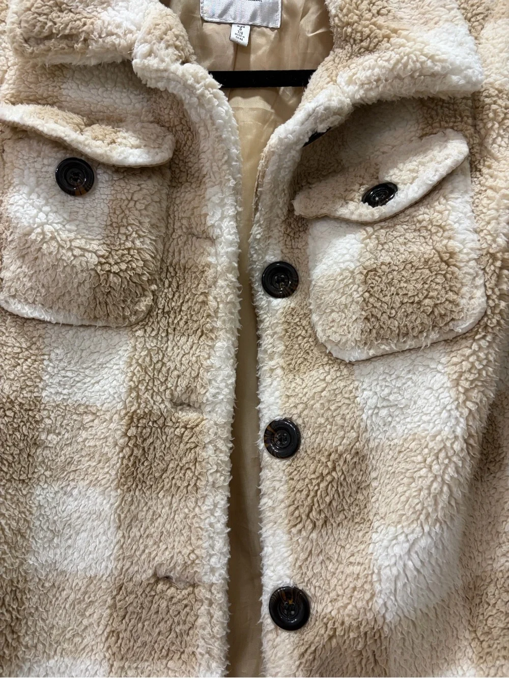 Urban Republic Kids Edition Chunky Cozy Sherpa Shacket Jacket - Beige Plaid - Picture 2 of 4